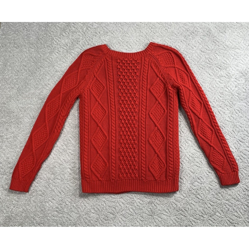 Gap Chunky Cable Knit Sweater Womens Small Red 100% Cotton Crewneck - Picture 4 of 9